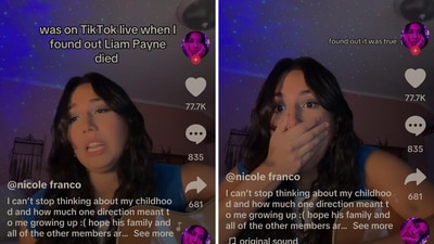 Musician Nicole Franco was livestreaming when she learned that the One Direction singer Liam Payne had died. (TikTok/@nicole_franco) Musician Nicole Franco was livestreaming when she learned that the One Direction singer Liam Payne had died. (TikTok/@nicole_franco)