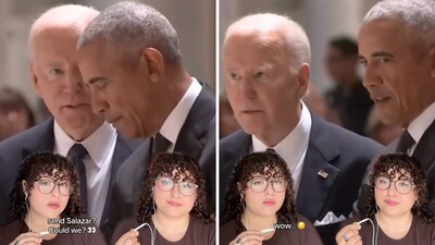 In the video, which did not capture any audio, Obama is seen shaking his head as Biden continues to talk to him. (Instagram/tismejackieg) In the video, which did not capture any audio, Obama is seen shaking his head as Biden continues to talk to him. (Instagram/tismejackieg)