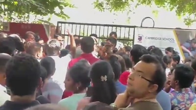 Parents protesting outside the Noida-based school