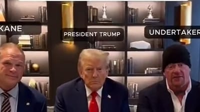 As Donald Trump gears up for the tight race against Kamala Harris, he shared a TikTok video with the WWE legends -- Kane and The Undertaker. As Donald Trump gears up for the tight race against Kamala Harris, he shared a TikTok video with the WWE legends -- Kane and The Undertaker.