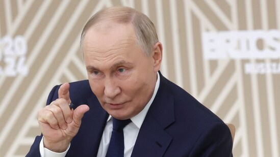 Russian president Vladimir Putin at a press conference held before the BRICS summit would commence few days later (AP)
