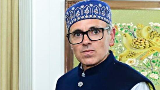 Sammu and Kashmir National Conference vice-president Omar Abdullah meets LG Manoj Sinha to stake claim to form the government, at Rajbhawan in Srinagar on Friday. (ANI)