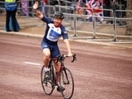 British cyclist Chris Hoy takes takes part in a parade during the Platinum Jubilee Pageant, marking the end of the celebrations for the Platinum Jubilee of Britain's Queen Elizabeth, in London,