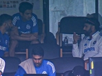 Gautam Gambhir, Abhishek Nayar with Rohit Sharma in India dressing room