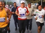 Jammu and Kashmir Chief Minister Omar Abdullah takes part in the Kashmir Marathon 2024, in Srinagar,