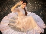 Actor Smriti Kalra wearing an Anarkali dress designed by Tanmaya Dwivedi