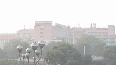 A haze envelops AIIMS as the AQI dropped to 277 in New Delhi on Sunday. (ANI) A haze envelops AIIMS as the AQI dropped to 277 in New Delhi on Sunday. (ANI)