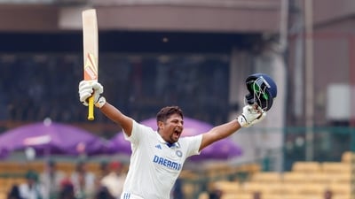 The Indians came out strong in their second innings though with every player in their top five making significant contributions. The standout was Sarfaraz Khan, who scored 150 in 195 balls. It was the prolific Mumbai batter's maiden Test century and he converted that into a 150 as well. Sarfaraz hit as many as 18 fours and three sixes in his innings. (BCCI-X) The Indians came out strong in their second innings though with every player in their top five making significant contributions. The standout was Sarfaraz Khan, who scored 150 in 195 balls. It was the prolific Mumbai batter's maiden Test century and he converted that into a 150 as well. Sarfaraz hit as many as 18 fours and three sixes in his innings. (BCCI-X)