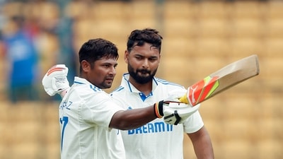 Sarfaraz put up 136 runs off 163 balls with Virat Kohli for the third wicket and then an even more impressive partnership of 177 runs off 211 balls for the fourth wicket with Rishabh Pant. (BCCI - X) Sarfaraz put up 136 runs off 163 balls with Virat Kohli for the third wicket and then an even more impressive partnership of 177 runs off 211 balls for the fourth wicket with Rishabh Pant. (BCCI - X)