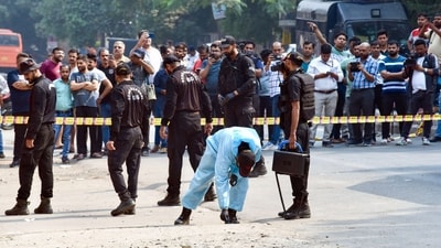 National Security Guard (NSG) Commandos carry out search operations after a blast occurred outside CRPF School in Prashant Vihar, Rohini. National Security Guard (NSG) Commandos carry out search operations after a blast occurred outside CRPF School in Prashant Vihar, Rohini.