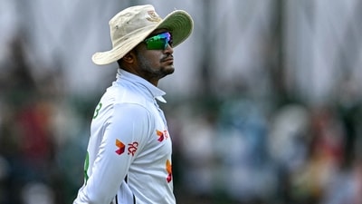 Bangladesh's Shakib Al Hasan fields during the fourth day of the second Test cricket match between India and Bangladesh (AFP) Bangladesh's Shakib Al Hasan fields during the fourth day of the second Test cricket match between India and Bangladesh (AFP)