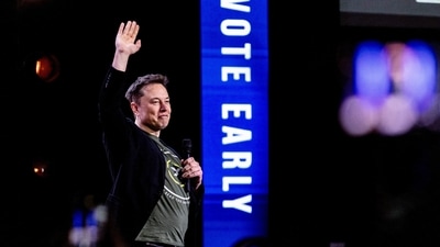 Elon Musk gestures as he speaks at Life Center Church in Harrisburg, Pa., Saturday, Oct. 19, 2024. (AP) Elon Musk gestures as he speaks at Life Center Church in Harrisburg, Pa., Saturday, Oct. 19, 2024. (AP)