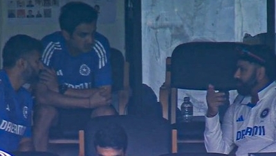 Gautam Gambhir, Abhishek Nayar with Rohit Sharma in India dressing room