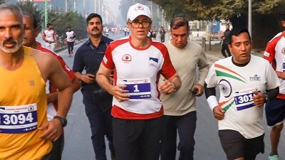 Jammu and Kashmir Chief Minister Omar Abdullah takes part in the Kashmir Marathon 2024, in Srinagar, (PTI) Jammu and Kashmir Chief Minister Omar Abdullah takes part in the Kashmir Marathon 2024, in Srinagar, (PTI)