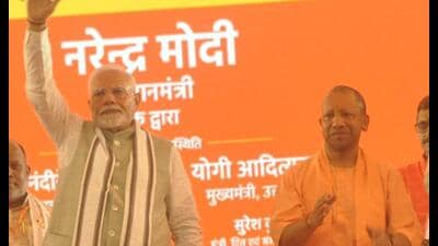 PM Naremdra Modi and UP CM Yogi Adityanath at an event in Varanasi on October 20. (HT photo) PM Naremdra Modi and UP CM Yogi Adityanath at an event in Varanasi on October 20. (HT photo)