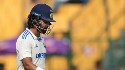 India's KL Rahul returns to pavilion after being dismissed by New Zealand's William O'Rourke on the fourth day of the first test cricket match between India and New Zealand, at the M Chinnaswamy Stadium, in Bengaluru, Saturday, Oct. 19, 2024 (PTI) India's KL Rahul returns to pavilion after being dismissed by New Zealand's William O'Rourke on the fourth day of the first test cricket match between India and New Zealand, at the M Chinnaswamy Stadium, in Bengaluru, Saturday, Oct. 19, 2024 (PTI)