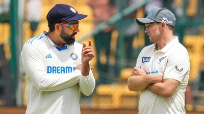 Bengaluru: India's captain Rohit Sharma and New Zealand's captain Tom Latham during the presentation ceremony after New Zealand won the first test cricket match against India (PTI) Bengaluru: India's captain Rohit Sharma and New Zealand's captain Tom Latham during the presentation ceremony after New Zealand won the first test cricket match against India (PTI)