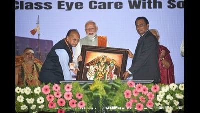 Prime Minister Narendra Modi during the launch of the Sankara Eye Hospital in Varanasi on Sunday