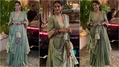 Sonam Kapoor dazzles in a mint green ensemble for Karwa Chauth. (Instagram) Sonam Kapoor dazzles in a mint green ensemble for Karwa Chauth. (Instagram)