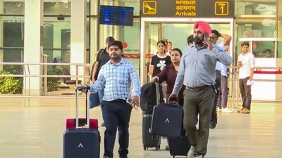 Chandigarh: Passengers of the IndiGo flight that received a bomb threat come out of the Chandigarh airport, Saturday, Oct. 19, 2024. (PTI)