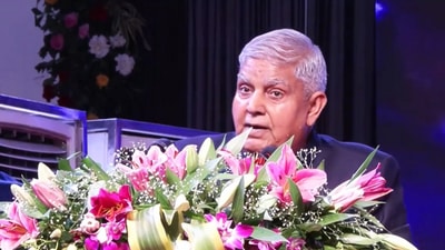 Vice President Jagdeep Dhankhar speaking at a function organised by a private educational institute in Rajasthan’s Sikar.