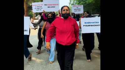 A viral video featured girls in Indore rallying for clean-shaven boyfriends, sparking mixed reactions. (X/@gharkekalesh) A viral video featured girls in Indore rallying for clean-shaven boyfriends, sparking mixed reactions. (X/@gharkekalesh)