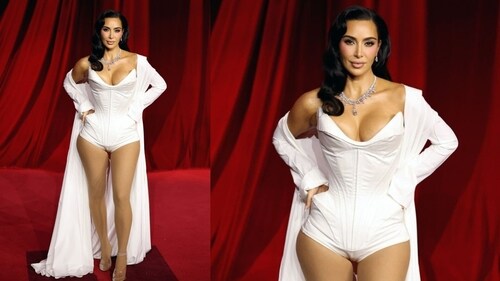 Kim Kardashian in a lingerie-inspired ensemble. Kim Kardashian in a lingerie-inspired ensemble.