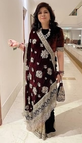 Romaa Agarwal sporting forever classic maroon saree with hand zardozi and pearl work Romaa Agarwal sporting forever classic maroon saree with hand zardozi and pearl work