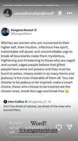 Samantha Ruth Prabhu shared a screenshot of Kangana's tweet. Samantha Ruth Prabhu shared a screenshot of Kangana's tweet.