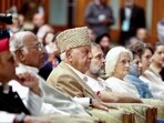 Jammu and Kashmir National Conference (JKNC) Party President Farooq Abdullah with other leaders of the INDIA bloc.