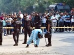 National Security Guard (NSG) Commandos carry out search operations after a blast occurred outside CRPF School in Prashant Vihar, Rohini in New Delhi on Sunday. (ANI Photo/Ritik Jain)
National Security Guard (NSG) Commandos carry out search operations after a blast occurred outside CRPF School in Prashant Vihar, Rohini in New Delhi on Sunday. (ANI Photo/Ritik Jain)