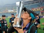 New Zealand's captain Sophie Devine kisses the trophy after winning the ICC Women's T20 World Cup 2024 final. New Zealand's captain Sophie Devine kisses the trophy after winning the ICC Women's T20 World Cup 2024 final.