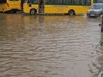 School buses were seen stranded in Bengaluru.