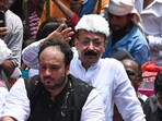 Bandra East MLA Zeeshan Siddique with his late father Baba Siddique in Mumbai.  (Raju Shinde/ HT file)