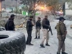 Security personnel cordon off the area after a terrorist attack, in Ganderbal district, Security personnel cordon off the area after a terrorist attack, in Ganderbal district,