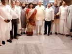 Members of Parliament's Joint Committee on Waqf (Amendment) Bill pose for a photograph at a break during their first meeting at Parliament House Annexe in New Delhi on August 22. (PTI)