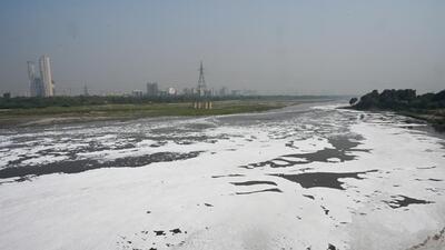 A polluted stretch of the Yamuna in Delhi on Monday. (Sunil Ghosh/HT Photo)