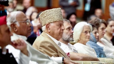 Jammu and Kashmir National Conference (JKNC) Party President Farooq Abdullah with other leaders of the INDIA bloc. (ANI file photo) Jammu and Kashmir National Conference (JKNC) Party President Farooq Abdullah with other leaders of the INDIA bloc. (ANI file photo)