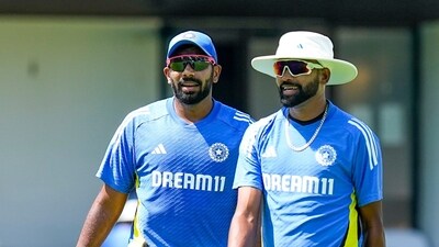 Jasprit Bumrah and Mohammed Siraj during a training session. (PTI) Jasprit Bumrah and Mohammed Siraj during a training session. (PTI)