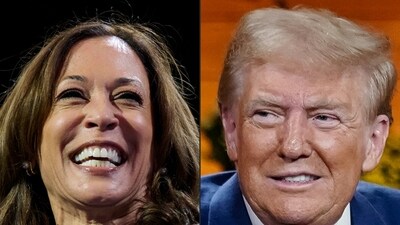 Kamala Harris went after her US presidential election rival Donald Trump's mental state and fitness for office Tuesday after the 78-year-old Republican's televised town hall veered into a surreal, impromptu music session. (Photo by DUSTIN FRANZ and Elijah Nouvelage / AFP) (AFP) Kamala Harris went after her US presidential election rival Donald Trump's mental state and fitness for office Tuesday after the 78-year-old Republican's televised town hall veered into a surreal, impromptu music session. (Photo by DUSTIN FRANZ and Elijah Nouvelage / AFP) (AFP)