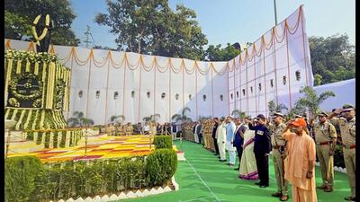 Chief minister Yogi Adityanath attends the ‘Police Smriti Diwas-2024’ programme at the Police Martyrs Memorial site in Lucknow, Monday. (PTI Photo) Chief minister Yogi Adityanath attends the ‘Police Smriti Diwas-2024’ programme at the Police Martyrs Memorial site in Lucknow, Monday. (PTI Photo)