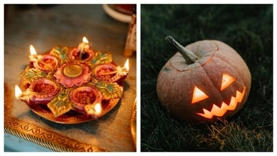 Diwali is celebrated with diyas and rangoli. Meanwhile, a Halloween classic is the jack-o'-lantern made using the spooky carved pumpkin. (Pics: Pexels) Diwali is celebrated with diyas and rangoli. Meanwhile, a Halloween classic is the jack-o'-lantern made using the spooky carved pumpkin. (Pics: Pexels)