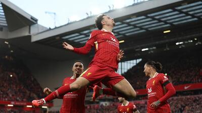 Liverpool's Curtis Jones celebrates after scoring the team’s second goal in the 2-1 win over Chelsea in the Premier League on Sunday. (REUTERS) Liverpool's Curtis Jones celebrates after scoring the team’s second goal in the 2-1 win over Chelsea in the Premier League on Sunday. (REUTERS)