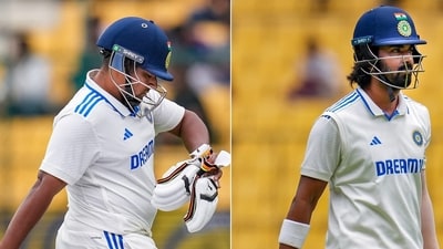 Sarfaraz Khan, KL Rahul walking off the ground after being dismissed for a duck during the second day of the first Test cricket match between India and New Zealand, at M Chinnaswamy Stadium, in Bengaluru, Thursday, Oct. 17 (PTI) Sarfaraz Khan, KL Rahul walking off the ground after being dismissed for a duck during the second day of the first Test cricket match between India and New Zealand, at M Chinnaswamy Stadium, in Bengaluru, Thursday, Oct. 17 (PTI)