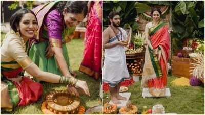 The pre-wedding ceremonies took place in Vishakhapatnam. For the uninitiated, the phrase ‘Godhuma Raayi Pasupu Danchatam’ roughly translates to “crushing wheat, stone, and turmeric together.” The pre-wedding ceremonies took place in Vishakhapatnam. For the uninitiated, the phrase ‘Godhuma Raayi Pasupu Danchatam’ roughly translates to “crushing wheat, stone, and turmeric together.” 