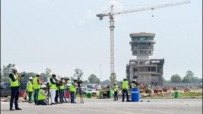 The Noida International airport — the second such facility in Delhi-NCR — was initially scheduled to begin operations by the end of September this year, with plans for up to 65 daily flights — 62 on domestic routes, two on international destinations, and one cargo flight. (Sunil Ghosh/HT Photo) The Noida International airport — the second such facility in Delhi-NCR — was initially scheduled to begin operations by the end of September this year, with plans for up to 65 daily flights — 62 on domestic routes, two on international destinations, and one cargo flight. (Sunil Ghosh/HT Photo)
