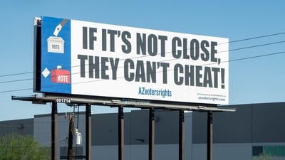 A voting billboard near Interstate 10 in Phoenix, Arizona, US, on Thursday, Oct. 17, 2024. (Bloomberg)