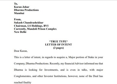 A screengrab of the letter shared by Sukesh Chandrashekhar's PR team. A screengrab of the letter shared by Sukesh Chandrashekhar's PR team.