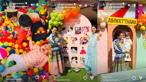 A big board with different pictures of the Ranaut family was also seen at the birthday venue. A big board with different pictures of the Ranaut family was also seen at the birthday venue.