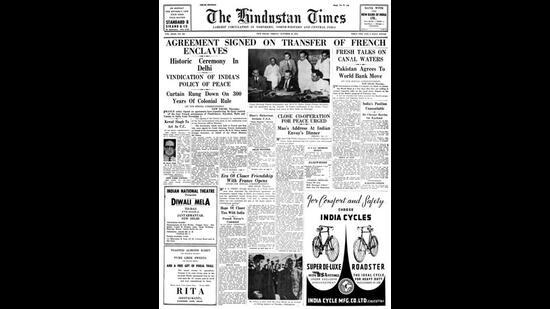 HT This Day: October 22, 1954 -- Agreement signed on transfer of French enclaves to India (HT)